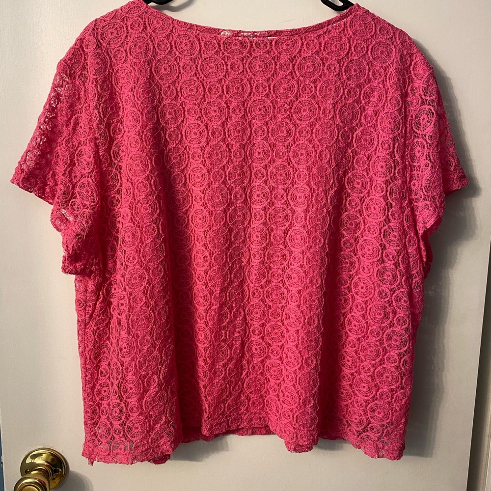Cato‎ Pink Lace Overlay Short Sleeve Blouse 22/24W - Picture 4 of 13